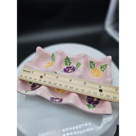 Vintage Pink Ceramic Egg Holder By Ganz Painted Flowers Easter Spring - Picture 6 of 8
